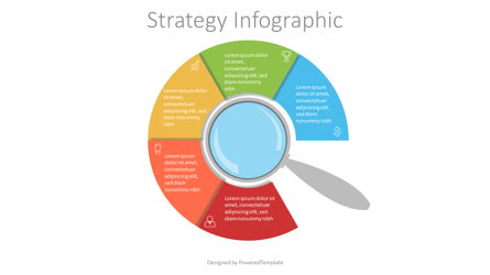 Magnifying Glass with 5 Circular Options Presentation Template, Master Slide