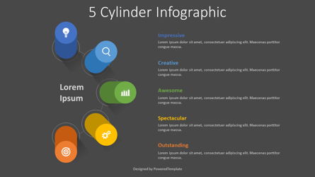 5 Volumetric Cylinders Infographic Presentation Template, Master Slide