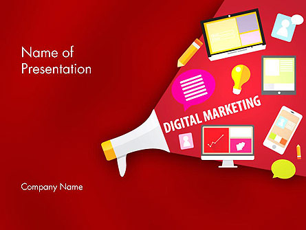 Megaphone with Cloud of Application Icons Presentation Template, Master Slide
