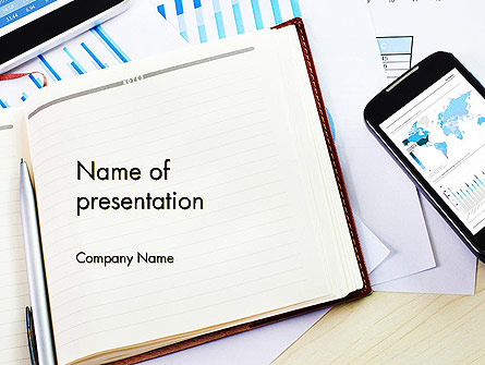 Table with Notebook Smartphone and Reports Presentation Template, Master Slide