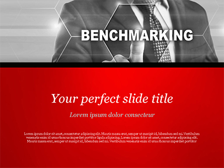 Man Starting Benchmarking Process Presentation Template, Master Slide
