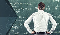Man Looking at the Chalkboard with Formulas Presentation Template