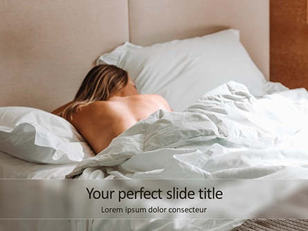 Back View of Young Naked Woman Sleeping in Bed Presentation Presentation Template, Master Slide