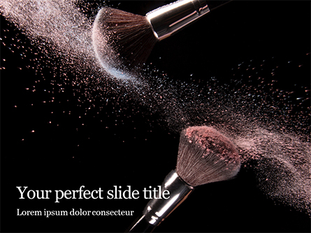 Two Makeup Brushes with Powder on Black Background Presentation Presentation Template, Master Slide