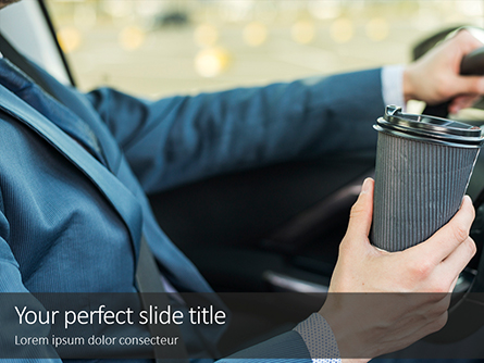 A Businessman Drinking Coffee while Driving a Car Presentation Presentation Template, Master Slide
