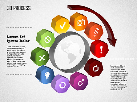 3D Circle Process with Icons Presentation Template, Master Slide
