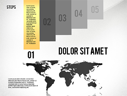 Staged Diagram with World Map Presentation Template, Master Slide