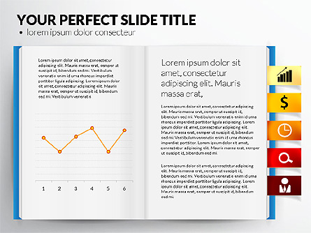 Open Book with Bookmarks and Data Driven Charts Presentation Template, Master Slide