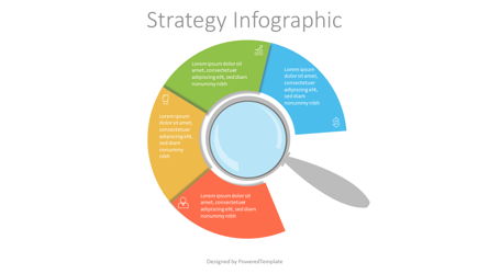 Magnifying Glass with 4 Circular Options Presentation Template, Master Slide
