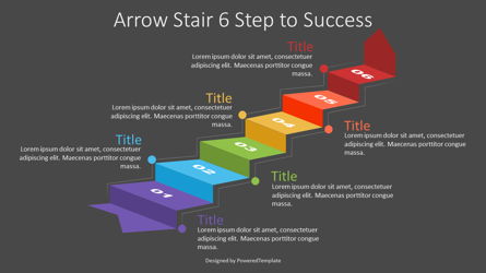 Arrow Stair 6 Step to Success Diagram Presentation Template, Master Slide