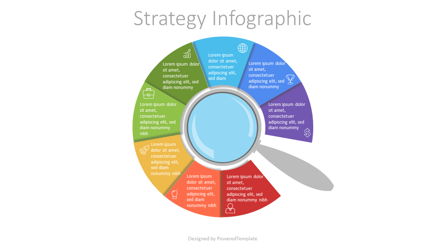 Magnifying Glass with 8 Circular Options Presentation Template, Master Slide
