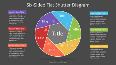 Colorful Six Sided Flat Shutter Diagram Presentation Template, Master Slide
