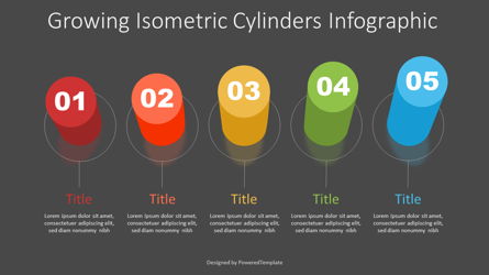 Growing Isometric Cylinders Infographic Presentation Template, Master Slide