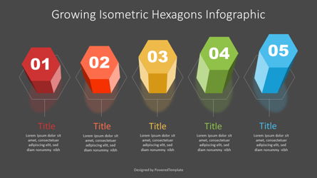 Growing Isometric Hexagonal Prisms Infographic Presentation Template, Master Slide