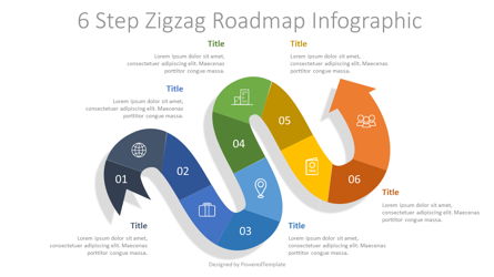 6 Step Zigzag Roadmap Infographic Presentation Template, Master Slide