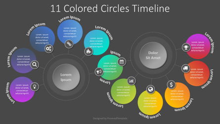 11 Colored Circles Timeline Presentation Template, Master Slide