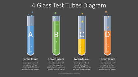 4 Glass Test Tubes Diagram Presentation Template, Master Slide