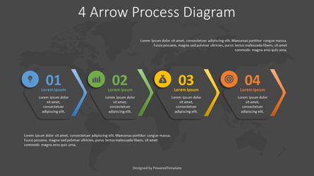 4 Arrow Process Hexagon Diagram Presentation Template, Master Slide
