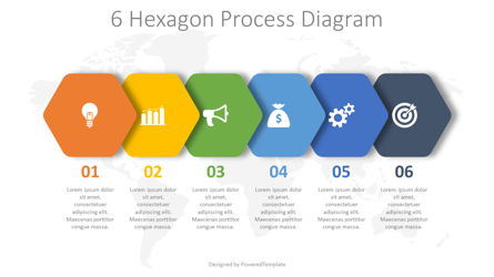 6 Hexagon Process Diagram Presentation Template, Master Slide