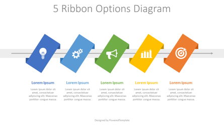 5 Ribbon Options Process Diagram Presentation Template, Master Slide