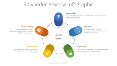 5 Cylinder Process Infographic Presentation Template, Master Slide