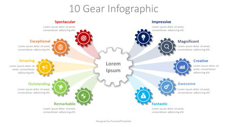 10 Step Gear Infographic Presentation Template, Master Slide