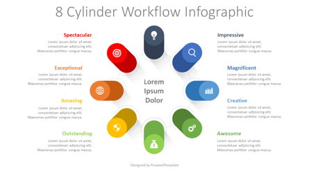 8 Cylinder Workflow Infographic Presentation Template, Master Slide
