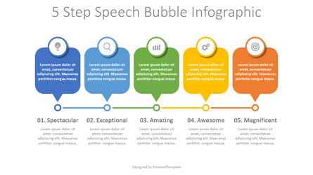 5 Step Speech Bubble Timeline Presentation Template, Master Slide