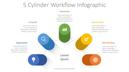 5 Cylinder Workflow Infographic Presentation Template, Master Slide