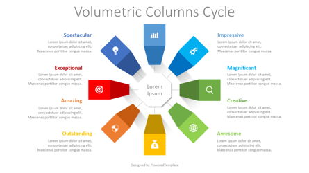 Volumetric Columns Cycle Diagram Presentation Template, Master Slide