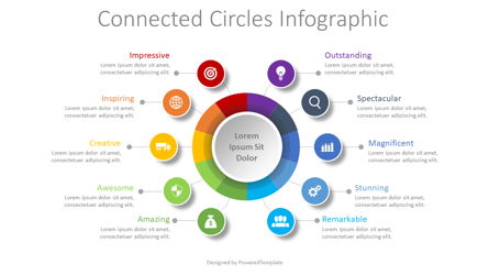 10 Connected Circles Diagram Presentation Template, Master Slide