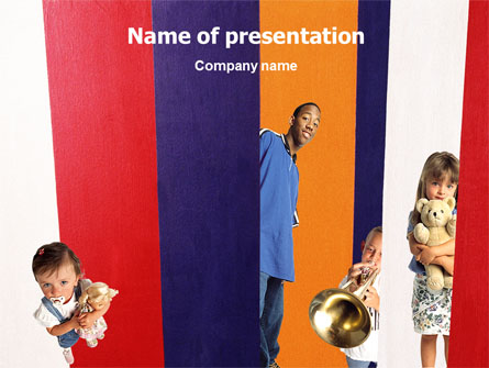 Kids In Colored Stripes Presentation Template, Master Slide
