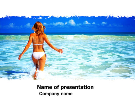 Girl Running On The Waves Presentation Template, Master Slide