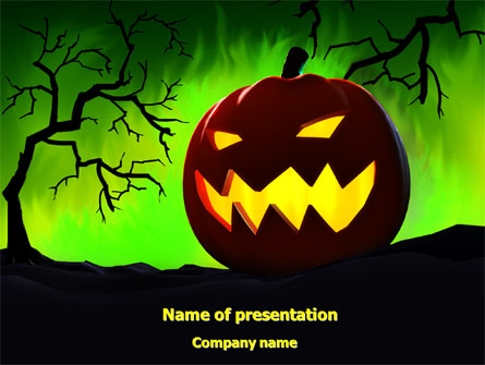 Jack-o-lantern On Scary Green Background Presentation Template, Master Slide