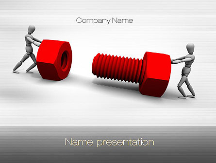 Two People Pushing Bolt Presentation Template, Master Slide