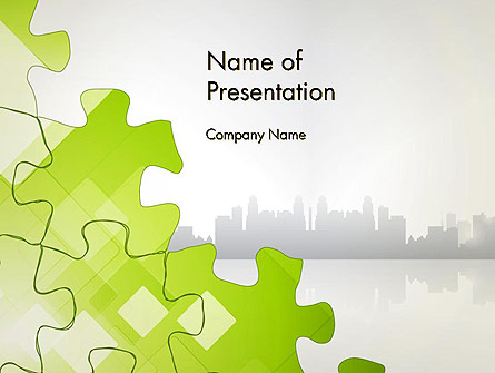 Puzzle Pieces on City Background Presentation Template, Master Slide