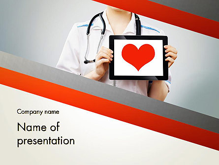 Doctor Holding a Tablet PC with Heart Presentation Template, Master Slide