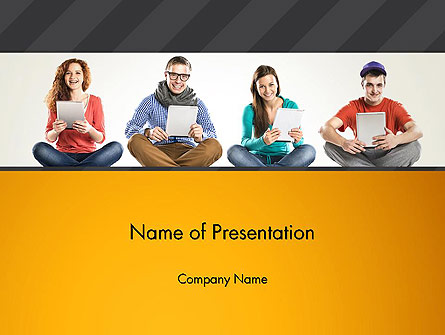 Young People with Tablets Presentation Template, Master Slide