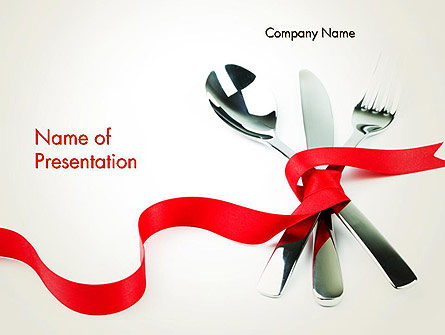 Fork Knife and Spoon Tied Up With Red Ribbon Presentation Template, Master Slide