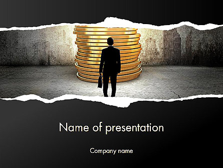 Businessman Standing in Front of Stack of Coins Presentation Template, Master Slide