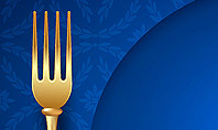 Gold Fork and Knife on Blue Cloth Presentation Template