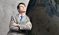 Dreaming Businessman Standing Near Globe Presentation Template