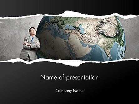 Dreaming Businessman Standing Near Globe Presentation Template, Master Slide