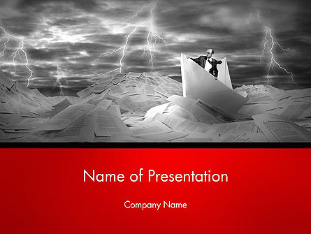 Lost Alone Businessman Sailing in Stormy Papers Sea Presentation Template, Master Slide