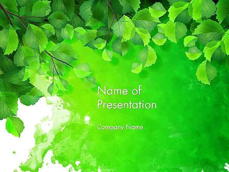 Watercolor Spot with Green Leaves Presentation Template, Master Slide