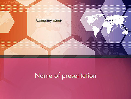 World Map with Hexagons Technology Presentation Template, Master Slide