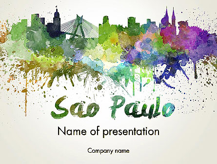 Sao Paulo Skyline in Watercolor Splatters Presentation Template, Master Slide
