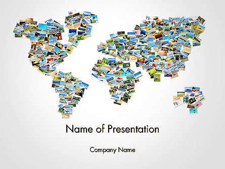 Photos Placed as World Map Shape Presentation Template, Master Slide