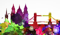 London Skyline in Watercolor Splatters Presentation Template