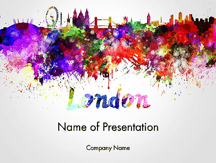 London Skyline in Watercolor Splatters Presentation Template, Master Slide